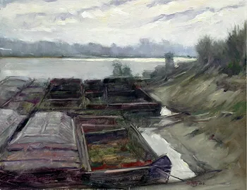 Painting Oil_Winter Barges_14x11